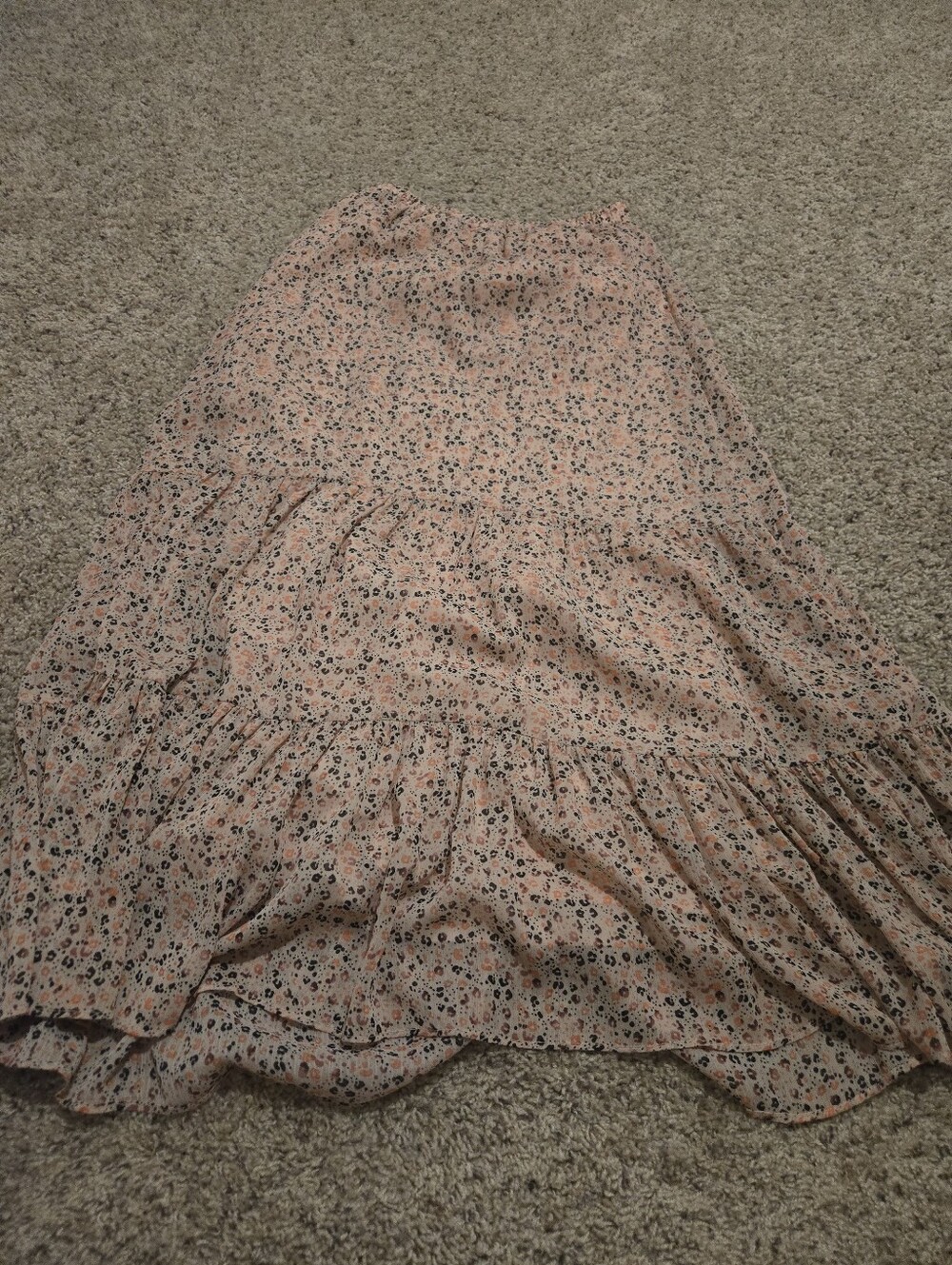 Women's Peach Floral Tiered Maxi Skirt
